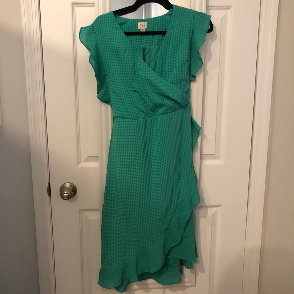 A New Day Green Wrap Midi-Dress with Ruffles